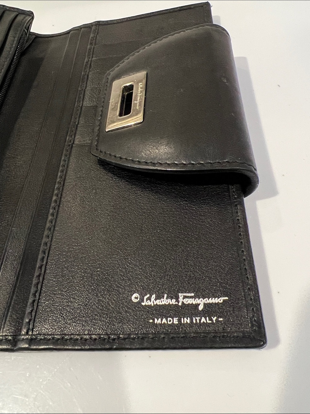 Salvatore Ferragamo Black Embossed Wallet Clutch with Ring Closure - Picture 7 of 9